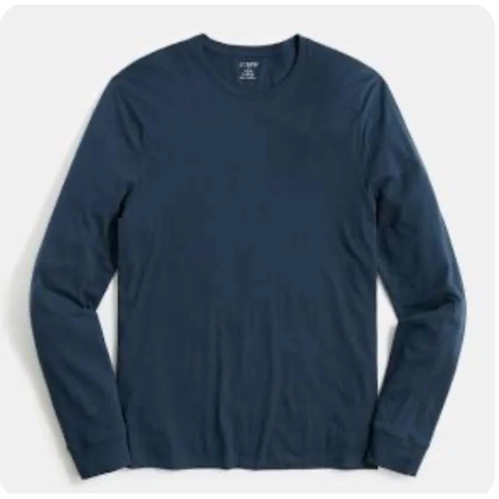 J Crew Mens Long Sleeve Washed Jersey Tee~Size L~Vintage Navy Cotton NWT
